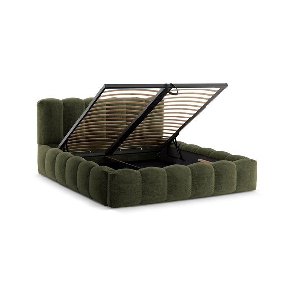 Letto matrimoniale imbottito verde con contenitore con rete inclusa 160x200 cm Lupine – Micadoni -image-4