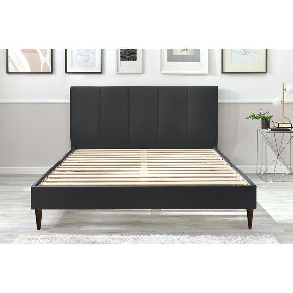 Letto matrimoniale imbottito antracite con griglia 160x200 cm Vivara - Bobochic Paris-image-1