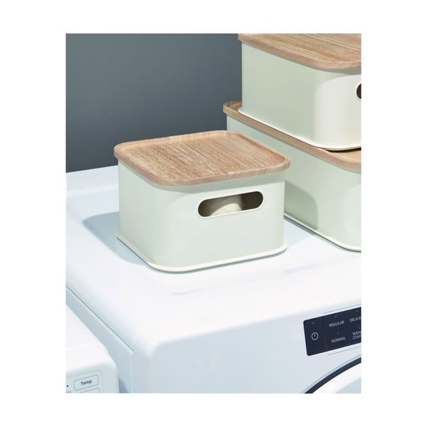 Scatola portaoggetti bianca con coperchio in legno di paulownia con manico, 21,3 x 21,3 cm Eco - iDesign-image-2