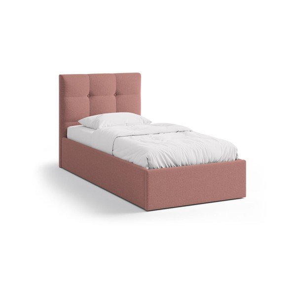 Letto singolo imbottito rosa con contenitore con rete inclusa 90x200 cm Phaedra – Micadoni 