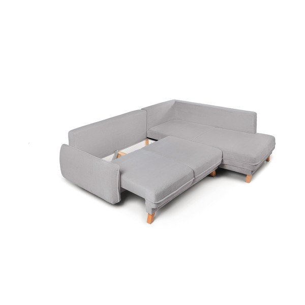 Divano angolare grigio chiaro allungabile/con contenitore (con penisola a sinistra/a L) con rivestimento in velluto a coste Tori – Bonami Selection-image-2