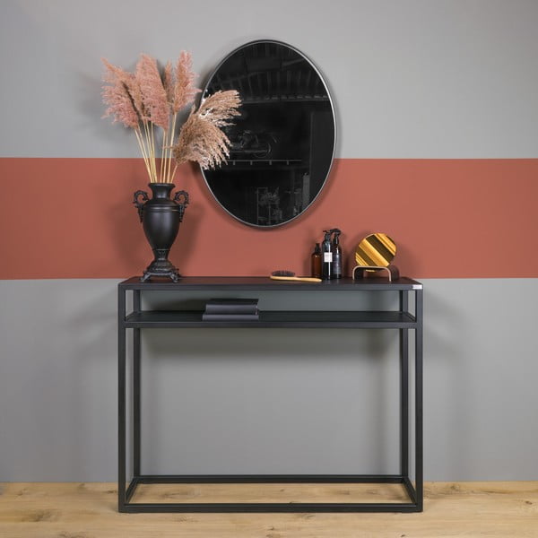 Tavolo consolle nero con piano in rovere massiccio 30x120 cm Daniël – Spinder Design-image-1