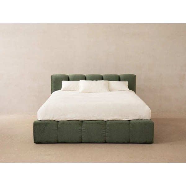 Letto matrimoniale imbottito verde con spazio contenitivo e rete 180x200 cm Lupine - Micadoni Home-image-4