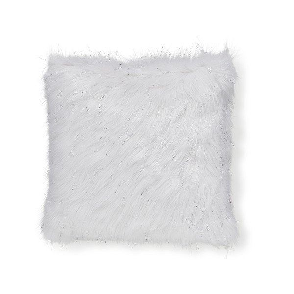 Bílý povlak na polštář z umělé kožešiny Catherine Lansfield Metallic Fur, 45 x 45 cm