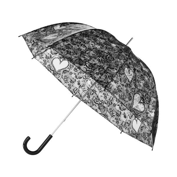 Transparentní holový deštník s černými detaily Birdcage Heart, ⌀ 95 cm