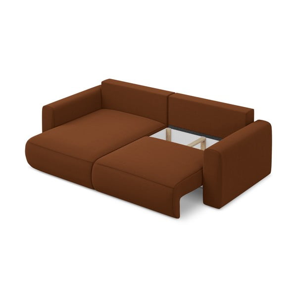 Divano angolare color terracotta allungabile/con contenitore (con penisola a sinistra/con chaise lounge) con rivestimento in velluto Kapua – Makamii-image-4