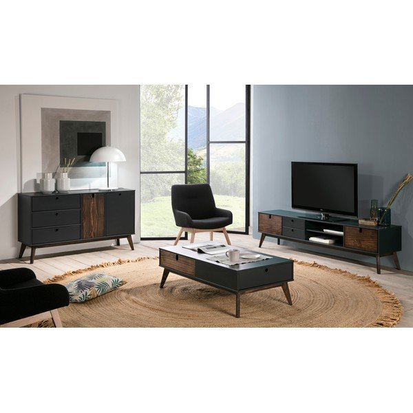 Tavolo TV grigio antracite con gambe in legno di pino Kiara - Marckeric-image-1