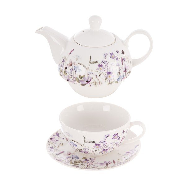 Set da tè bianco/viola in porcellana Louka – Orion-image-2