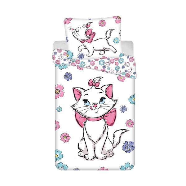 Set copripiumino e federa da bambini bianco in cotone per letto singolo 140x200 cm Marie Cat "Floral" – Jerry Fabrics