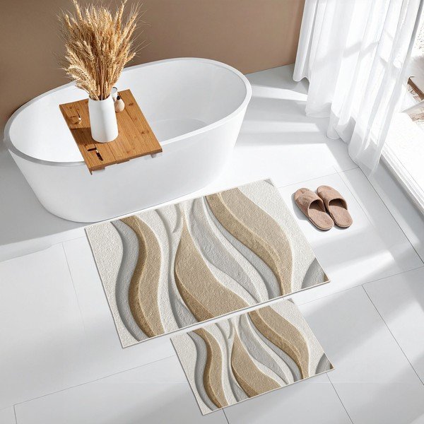 Set di tappetini per il bagno beige 2 pz 60x100 cm – Foutastic-image-4