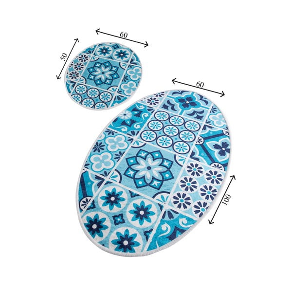 Set di tappetini per il bagno blu 2 pz 60x100 cm Ceramic – Foutastic-image-3