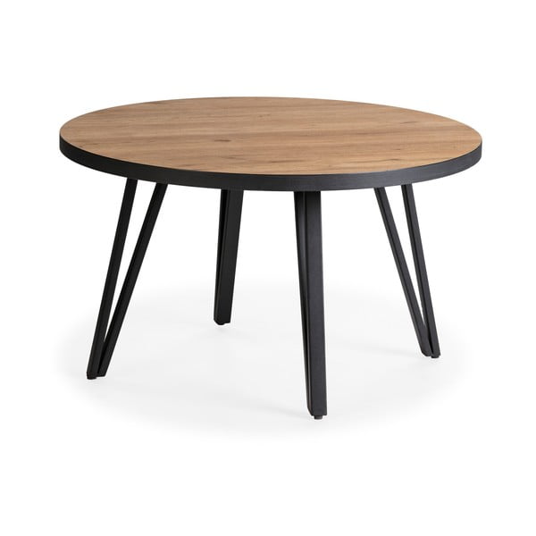 Tavolino da salotto rotondo nero/di colore naturale con piano effetto rovere ø 80 cm Sindi – Marckeric