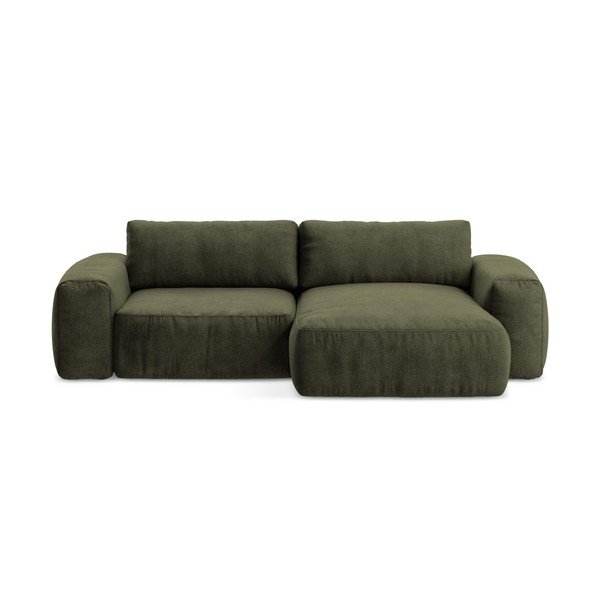 Divano angolare verde allungabile (con penisola a destra/con chaise lounge) con rivestimento in ciniglia Kuki – Makamii