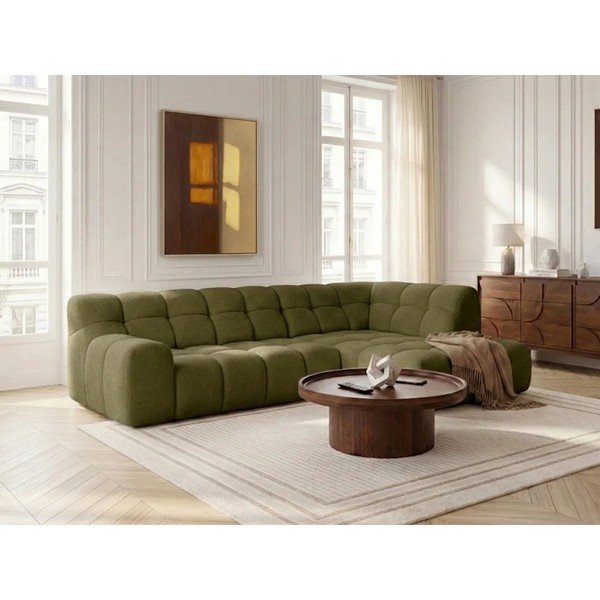 Divano angolare verde allungabile/con movimento relax elettrico (con penisola a sinistra/a L) Andre – Bobochic Paris-image-1