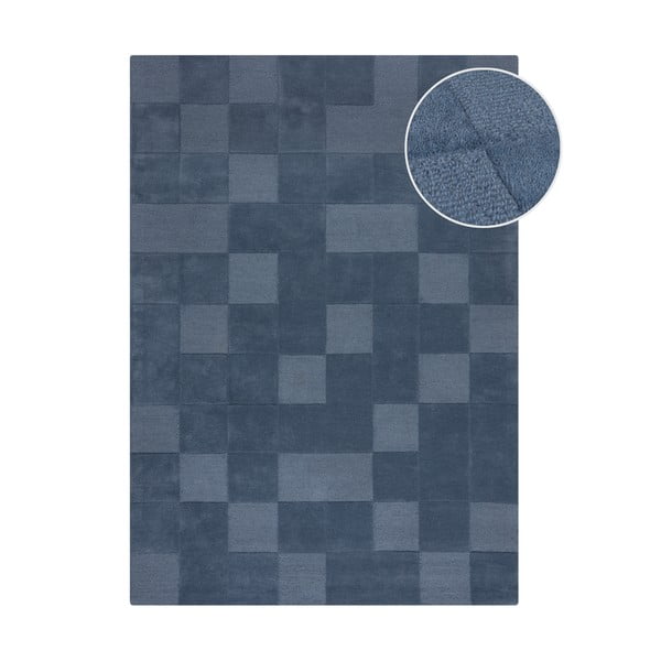 Tappeto in lana blu scuro tessuto a mano 160x230 cm Checkerboard - Flair Rugs