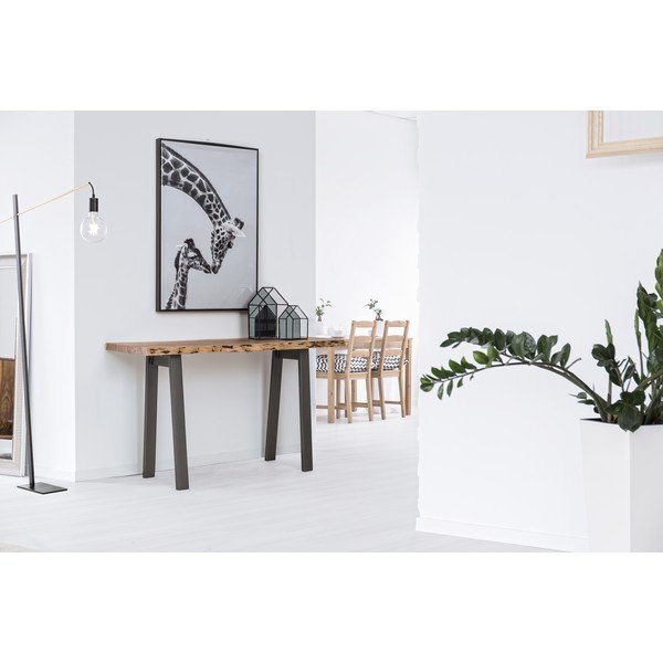 Tavolo consolle nero/di colore naturale con piano in acacia 45x130 cm Aron – Bizzotto-image-1