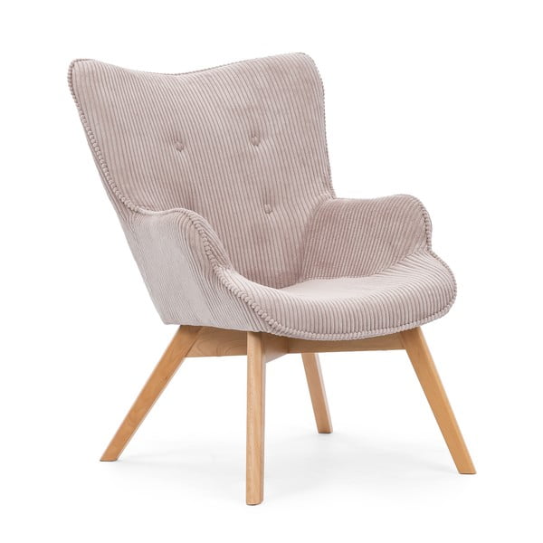 Poltrona rosa chiaro con rivestimento in velluto a coste Niko – Ropez