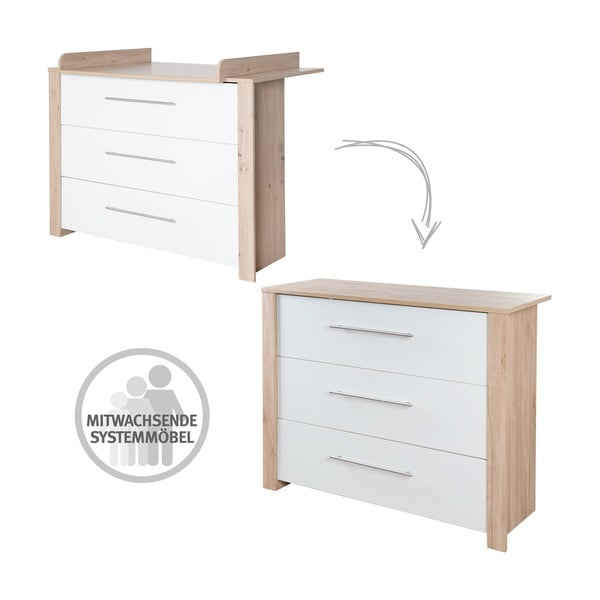 Cassettiera bassa per bambini in rovere con fasciatoio in colore bianco e naturale 112x98 cm - Roba-image-3