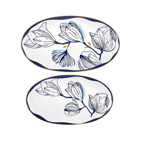 Set di 2 piatti in porcellana bianca con fiori blu Bleu - Mia