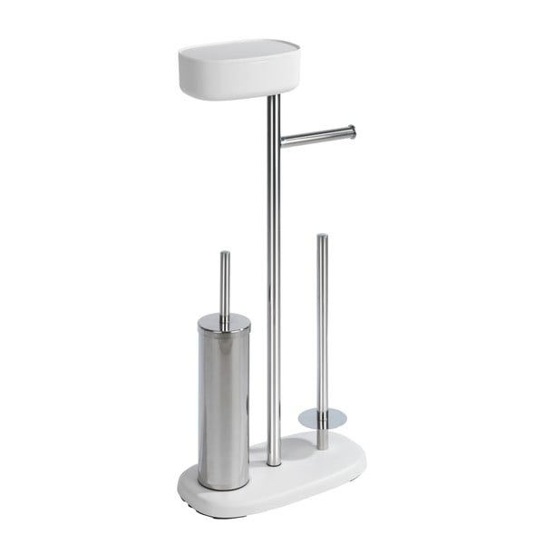Porta carta igienica con spazzola in acciaio inox in bianco-argento Rivazza - Wenko-image-3