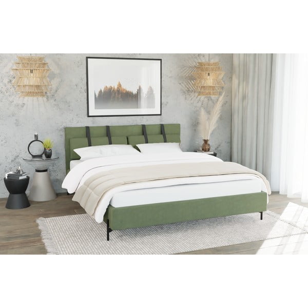 Letto matrimoniale imbottito verde con griglia 160x200 cm Tulsa - Ropez-image-2