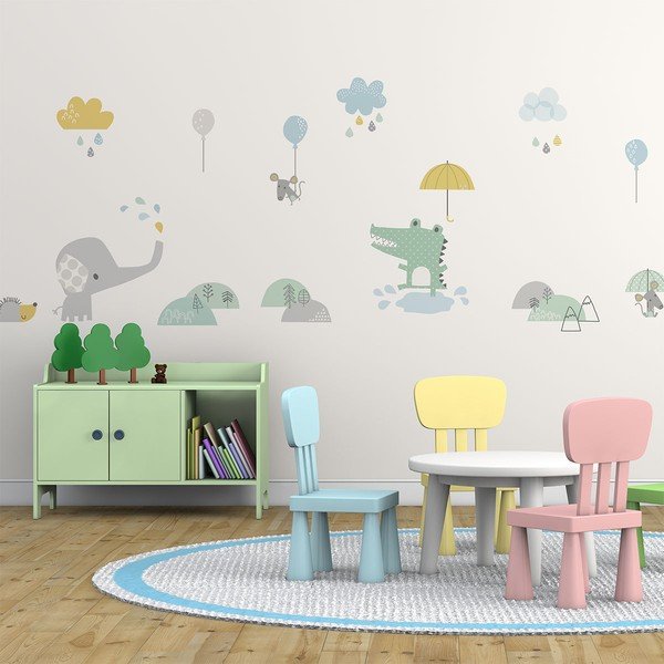 Adesivi murali per bambini Animali sotto la pioggia - Ambiance-image-1