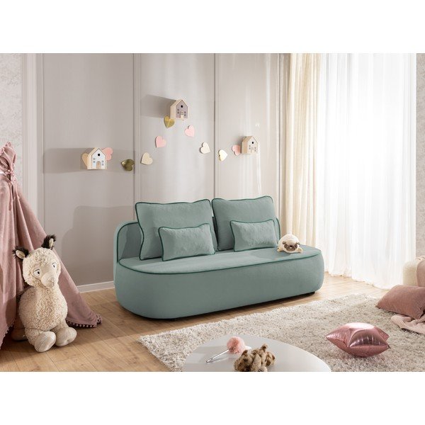 Divano per bambini color petrolio/blu polveroso allungabile/con contenitore con rivestimento in velluto 210 cm Saga – Ropez-image-2