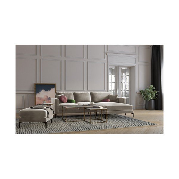 Poggiapiedi in velluto beige Harmony - Kooko Home-image-3