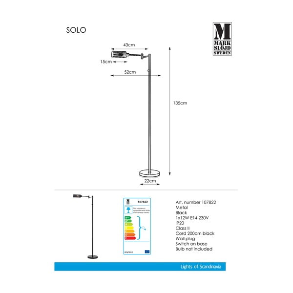 Floor Lampada da terra nera, altezza 1,35 m Yale - Markslöjd-image-2