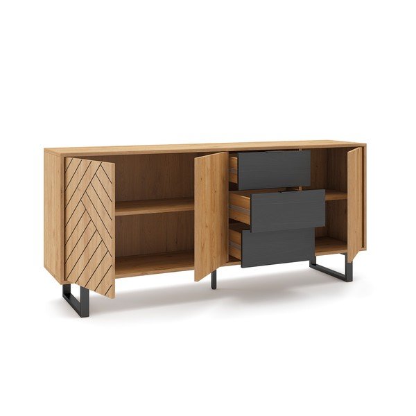 Cassettiera bassa in rovere antracite/naturale 180x80 cm Madona - Marckeric-image-3