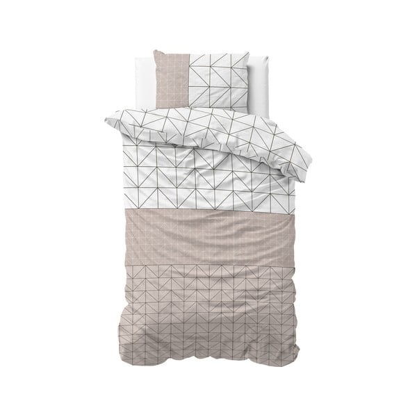 Biancheria da letto singola Gino in flanella bianca e beige, 140 x 220 cm - Sleeptime