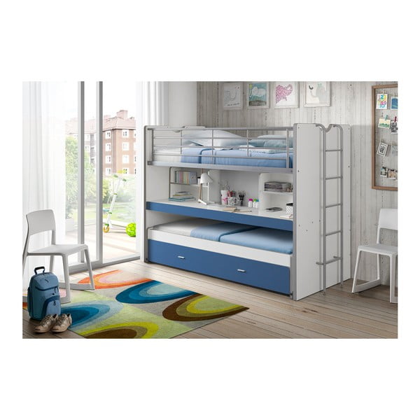 Letto da bambini a castello/estraibile bianco/blu con contenitore/con scrivania con rete inclusa 90x200 cm Bonny – Vipack-image-1