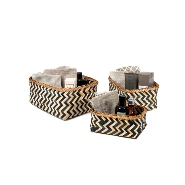 Set di 3 cesti portaoggetti in bambù naturale e nero - Compactor
