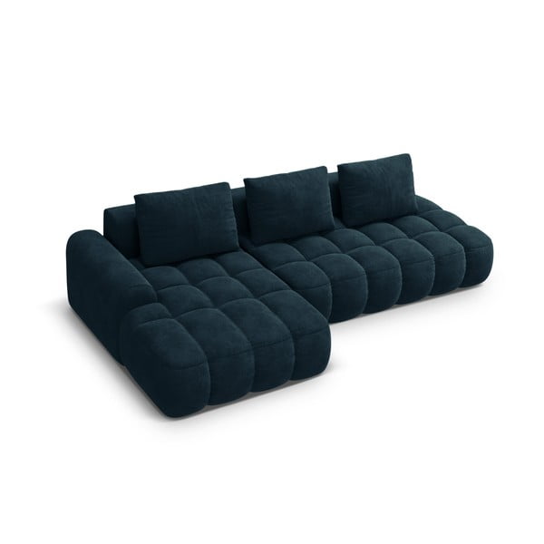 Divano angolare color petrolio allungabile/con contenitore (con penisola a sinistra/con chaise lounge) con rivestimento in velluto Linz – Cosmopolitan Design-image-3