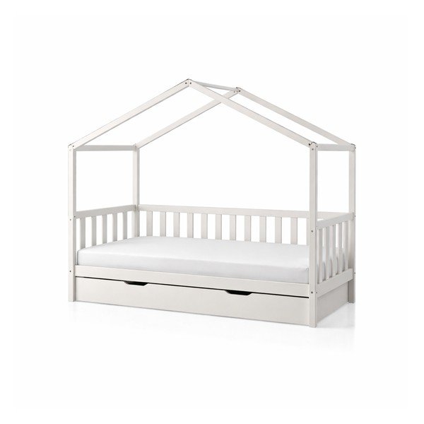 Letto per bambini in legno di pino bianco con letto estraibile e contenitore 90x200 cm DALLAS - Vipack