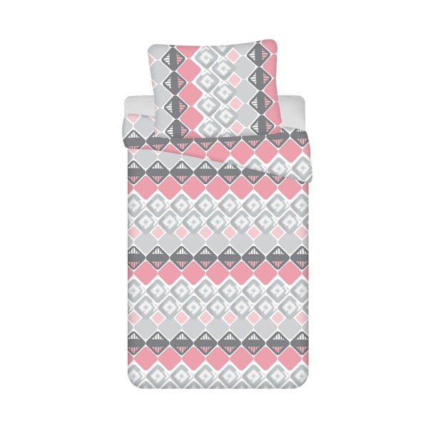 Biancheria da letto in cotone rosa e grigio 4 pezzi per letto singolo 140x200 cm Dikona - Jerry Fabrics