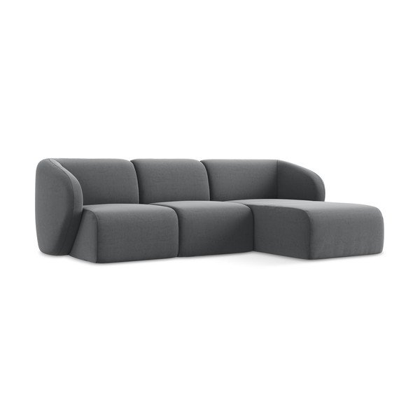 Divano angolare grigio (con penisola a destra/con chaise lounge) con rivestimento in velluto Lani – Makamii-image-2