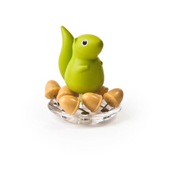 Zelený stojánek s připínáčky Qualy Squirrel & Acorn