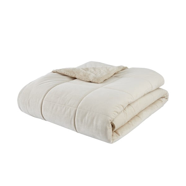 Copriletto trapuntato crema in micro felpa per letto matrimoniale 200x220 cm Cosy Cord - Catherine Lansfield