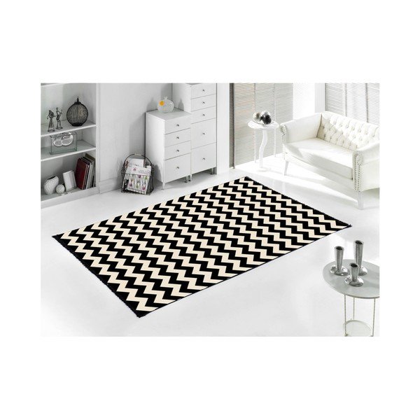 Tappeto bifacciale bianco e nero Zig Zag, 120 x 180 cm - Cihan Bilisim Tekstil-image-3