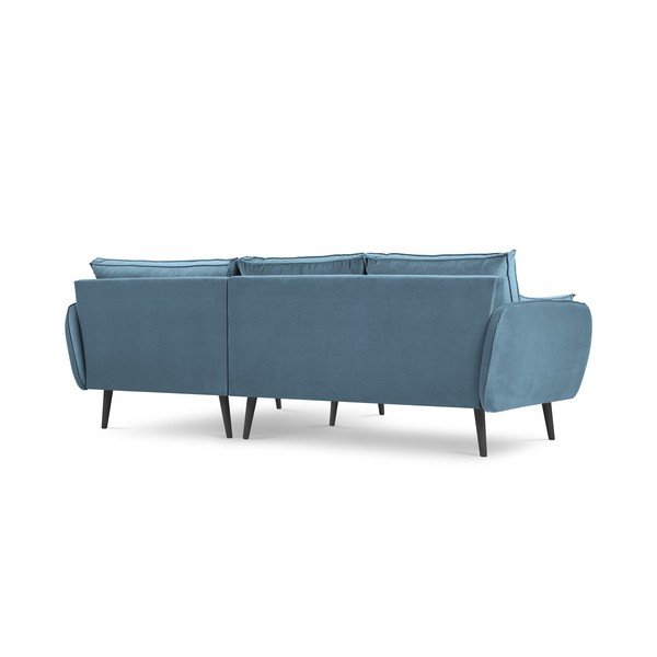 Divano angolare in velluto azzurro con gambe nere, angolo destro Lento - Kooko Home-image-2