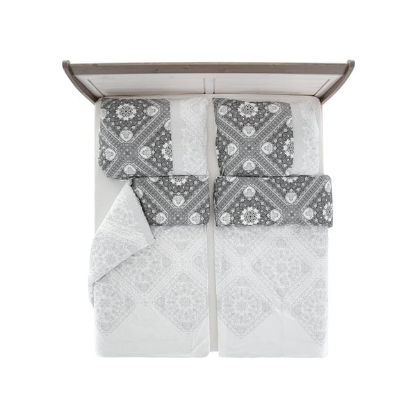 Biancheria da letto singola 140x200 cm in crêpe bianco e grigio Top Class - B.E.S.-image-2