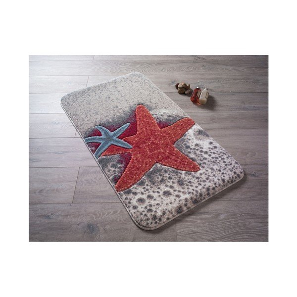 Tappeto da bagno rosso a fantasia Coriandoli Starfish, 80 x 140 cm - Foutastic
