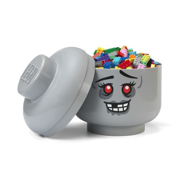 Scatola per bambini grigia in plastica ø 24x27 cm Head Zombie L – LEGO®-image-1