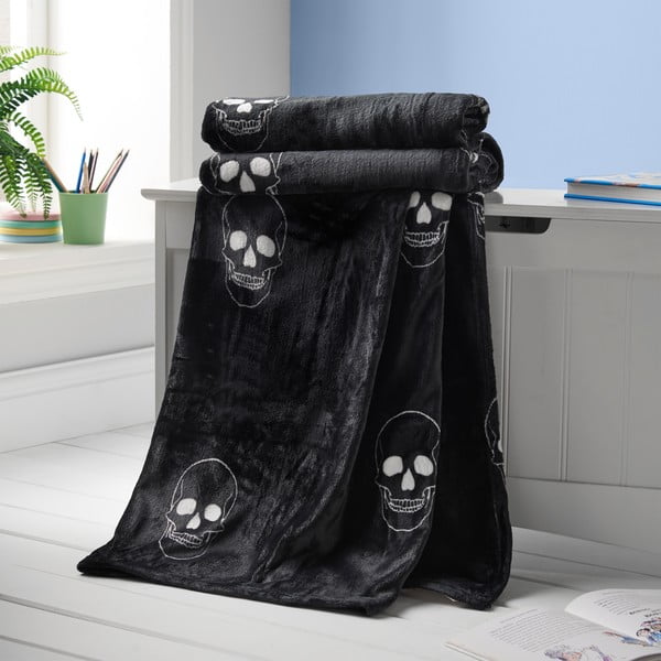 Coperta per bambini grigio scuro in micropile 130x170 cm Skulls – Catherine Lansfield-image-1