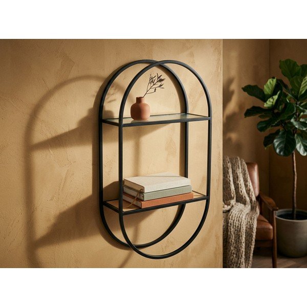 Mensola nera/di colore naturale in metallo con ripiani multipli 35 cm Mataram – Premier Housewares-image-1