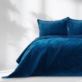 Copriletto In Velluto Laila, Blu, 240x260 Cm - Morbido, Caldo E Certificato Oeko-Tex | Perfetto Per Camera Da Letto