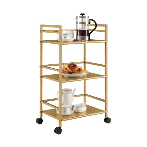 Tavolo da portata in metallo su ruote in oro 29x43 cm Helix - Novogratz-image-4