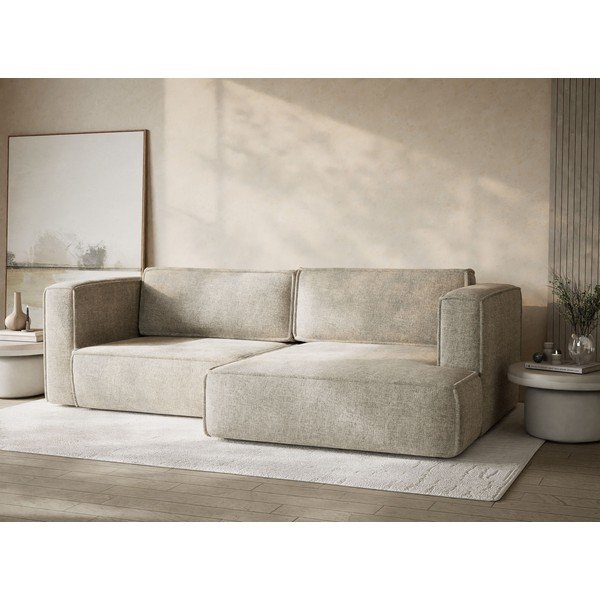 Divano angolare beige allungabile/con contenitore (con penisola a destra/con chaise lounge) con rivestimento in ciniglia Velto – Maison de Rêve-image-4
