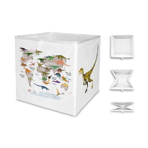 Organizzatore di giocattoli per bambini in tessuto bianco 32x32x32 cm Dino World Map - Butter Kings-image-2